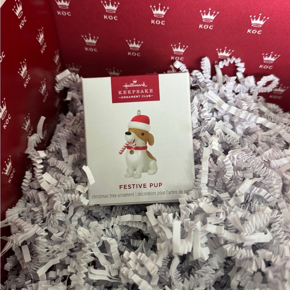 Hallmark Festive Pup Ornament with Red and White Accents